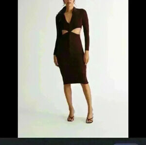 NWT Fashion Nova stretch bodycon plunging neckline rouge peekabo sides dress  L